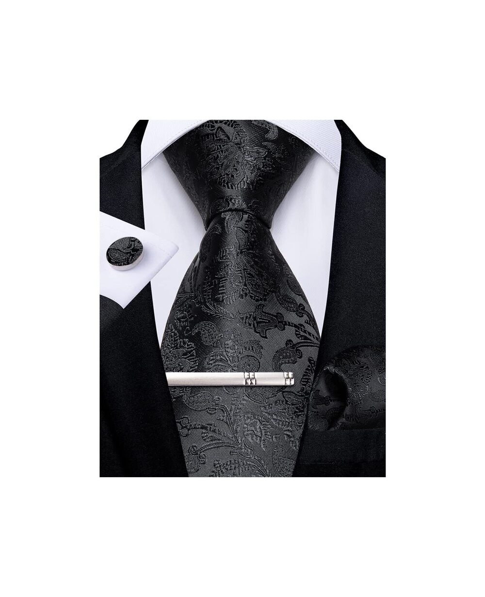 7029 Silk Floral Ties Woven Paisley Necktie and Tie Clip Handkerchief